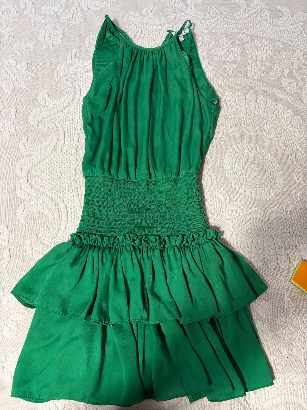 TCEC women's Green Tiered Ruffle Smocked Dress small EUC